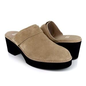 Eileen Fisher Women's Hiya Platform Suede Mule Clogs Beige Size 11